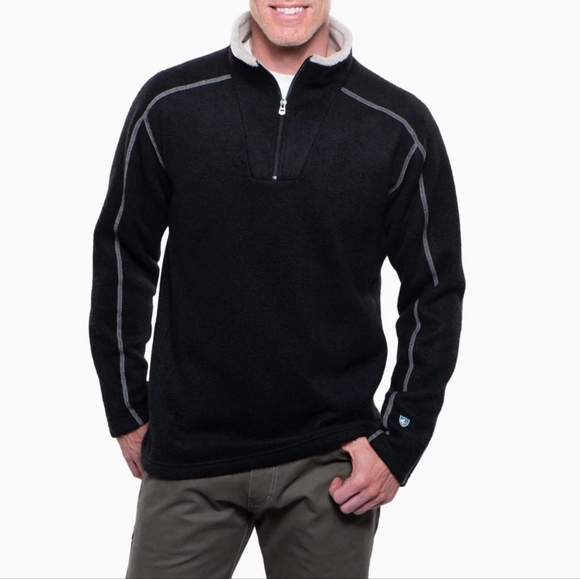 KÜHL Black Europa 1/4 Zip Alfpaca Fleece Pullover Cabincore Utility Men's Medium - Picture 1 of 12